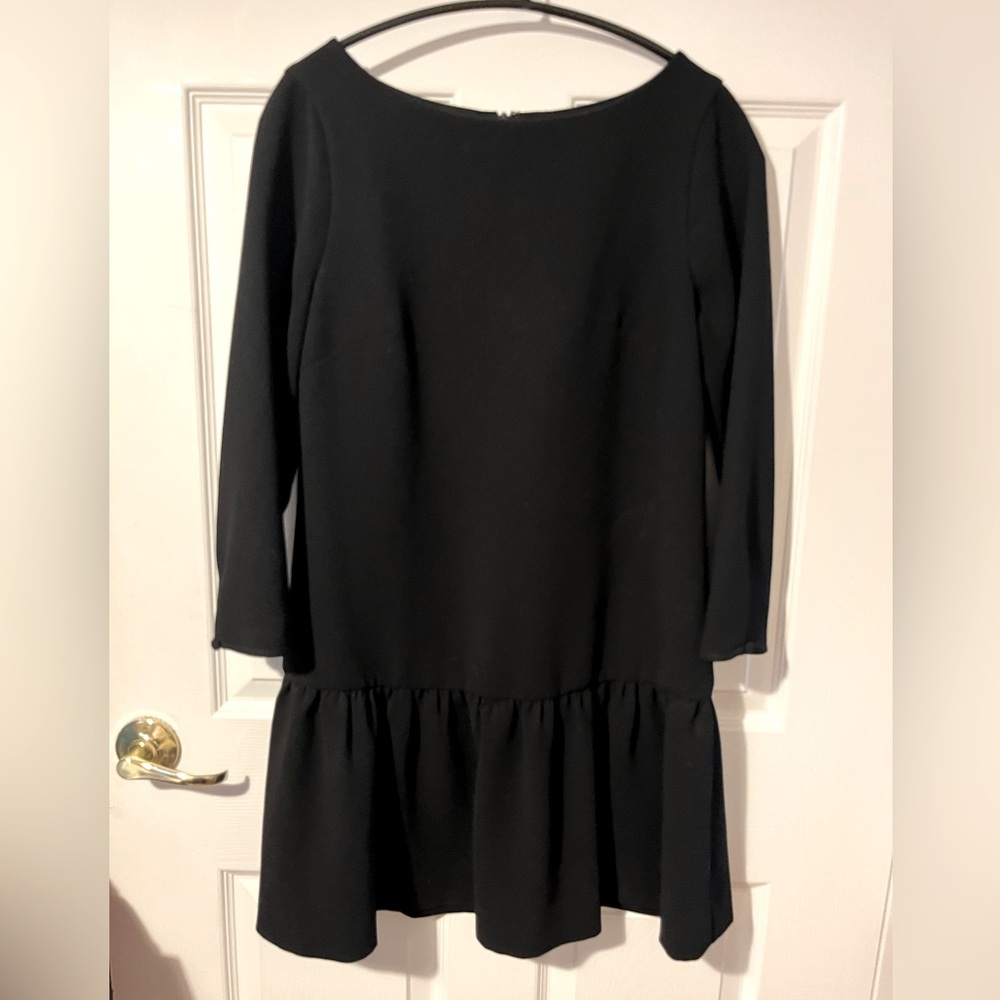 J Crew Drop Waist Black Crepe Dress with 3/4 Sleeves, size 4